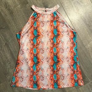 Imperial cut halter top. Snake skin pattern.